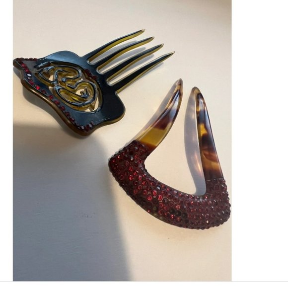 Lot of Two (2) Antique Vintage Rhinestone Celluloid Hair Combs main image 4